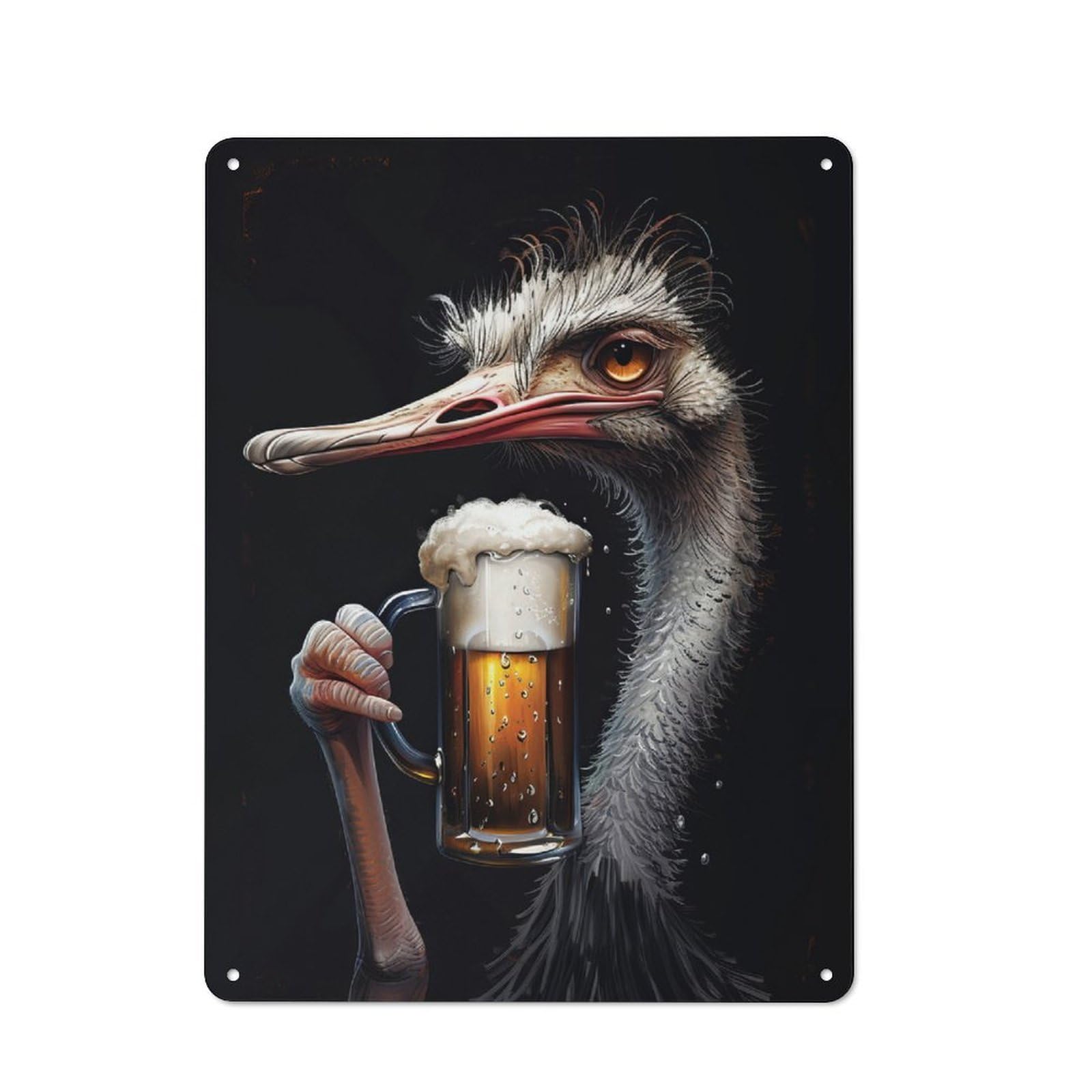 Ostrich Beer Retro Metal Plaque 40x30cm for Garage Or Workshop, Housewarming Wall Decor for People Furnishing Garage And Workshop