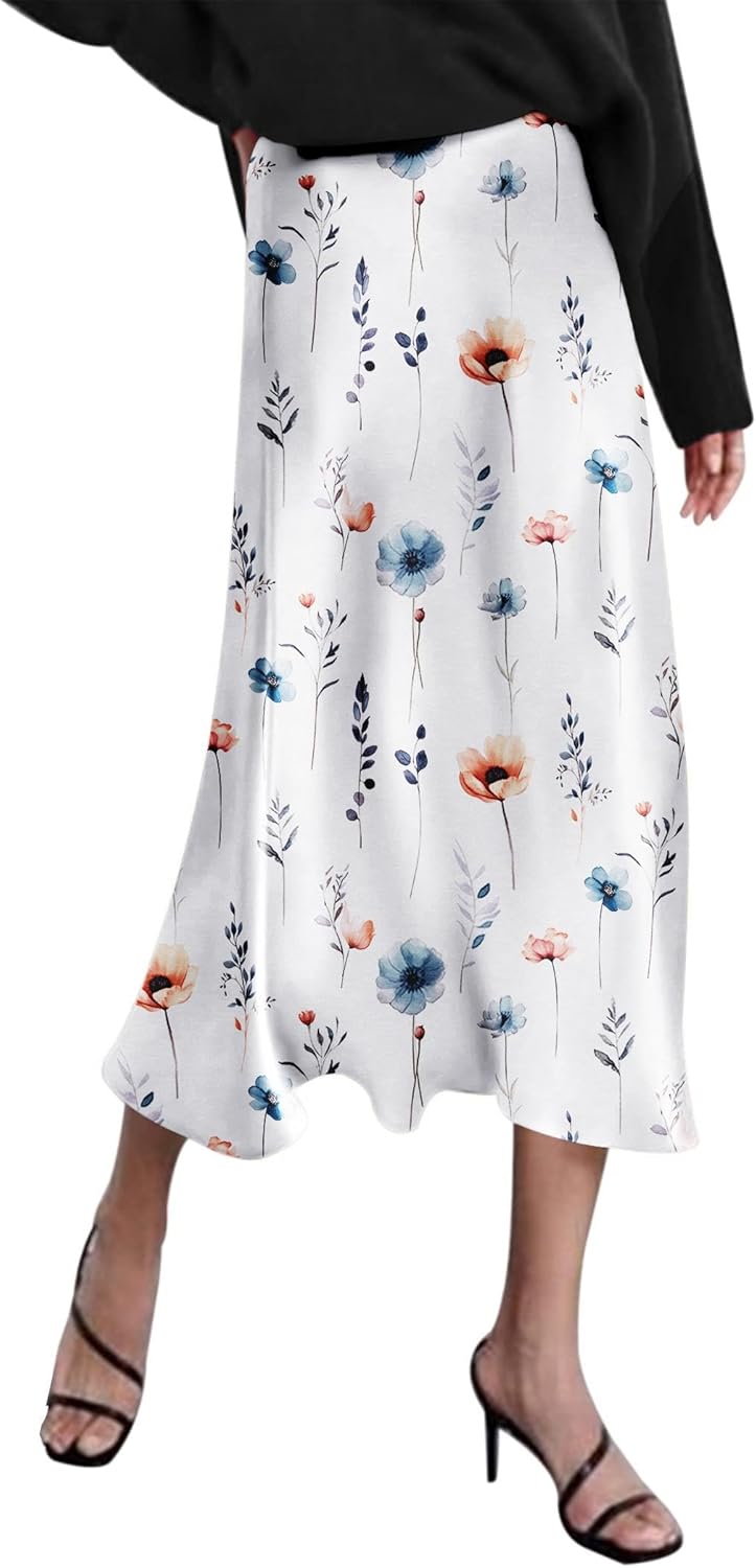Zeagoo Skirts for Women High Waist Skirt Elegant Midi Skirt Satin