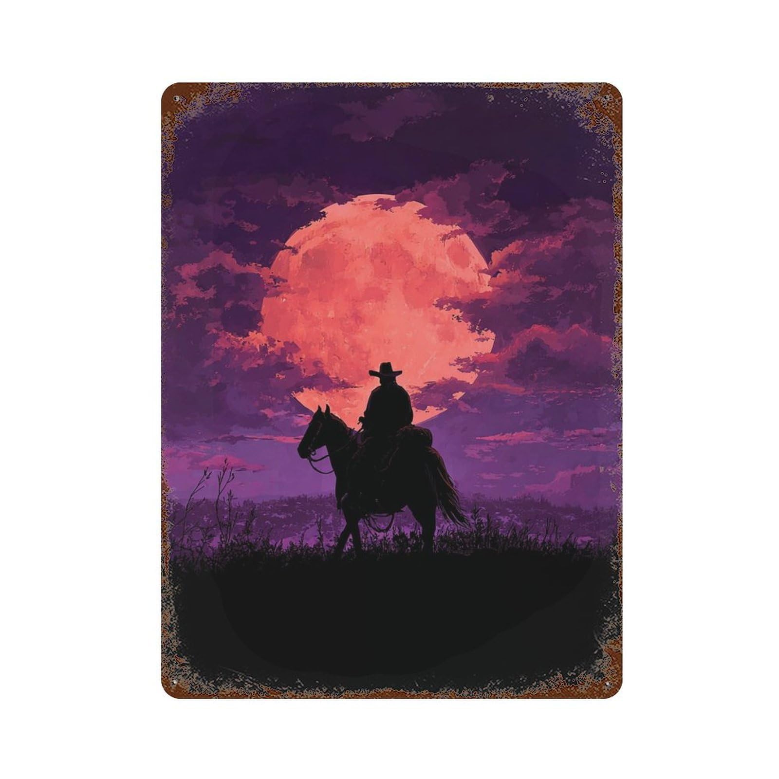 Moonlit Horseback Ride-1 Rusty Metal Tin Sign 15.7"x11.8", for Pub, Kitchen And Man Cave Decor, Novelty Wall Decor