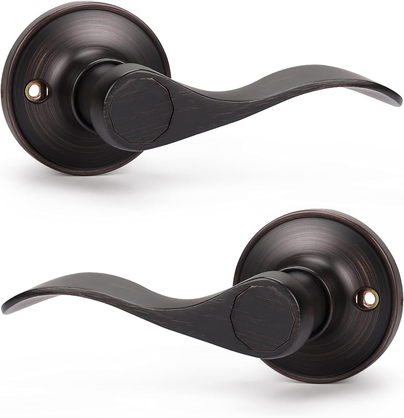 KNOBWELL 2 Set Black Dummy Door Handles Interior Door Knobs for Closet/French Doors, No-Functioning Pull Only Door Levers(2 Left + 2 Right)