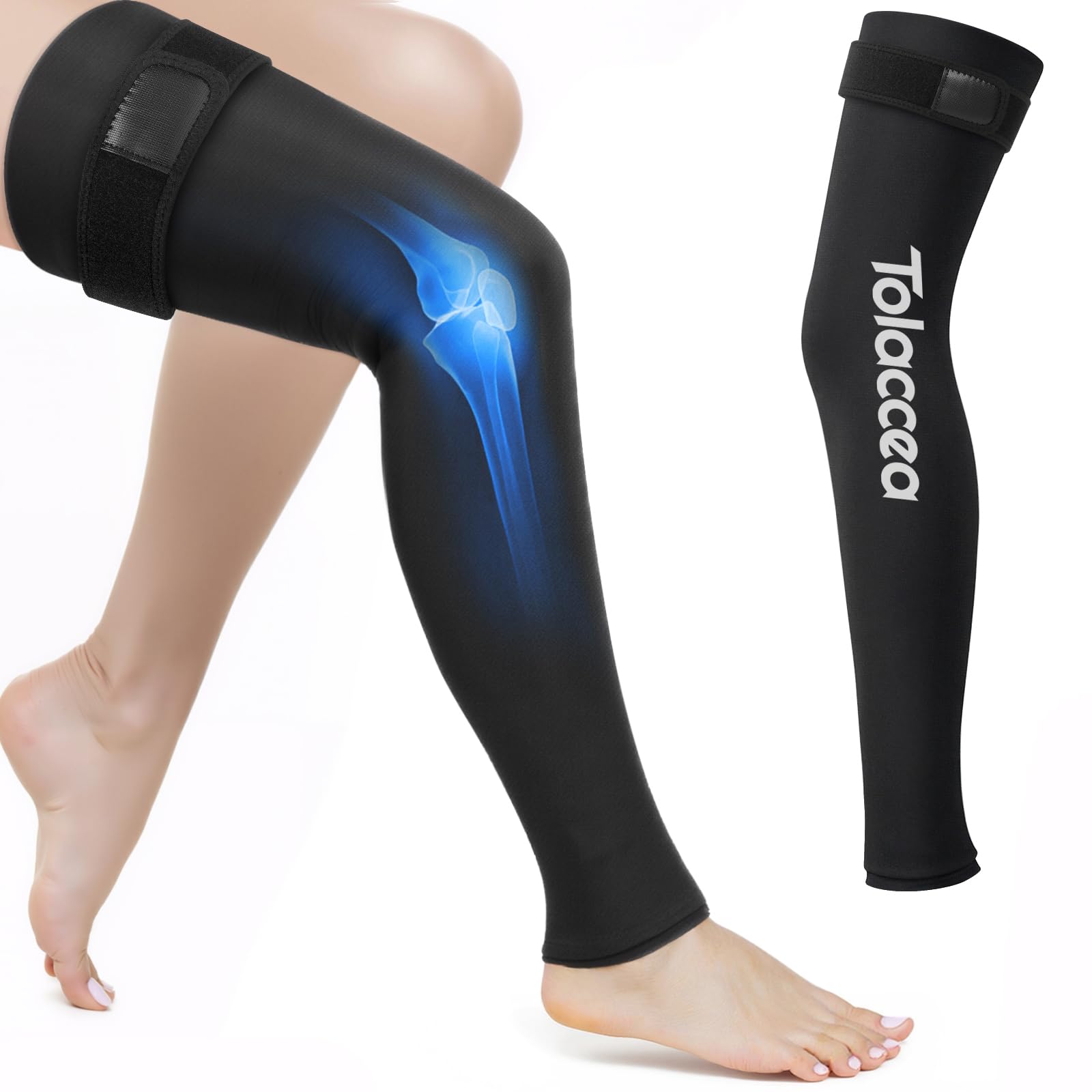 Tolaccea Impacco Ghiaccio per Gamba Intera con Copertura 360° – Fascia con Gel Riutilizzabile per Sollievo dal Dolore e Recupero Muscolare – per Piede, Polpaccio, Coscia, Ginocchio e Tibia(L)