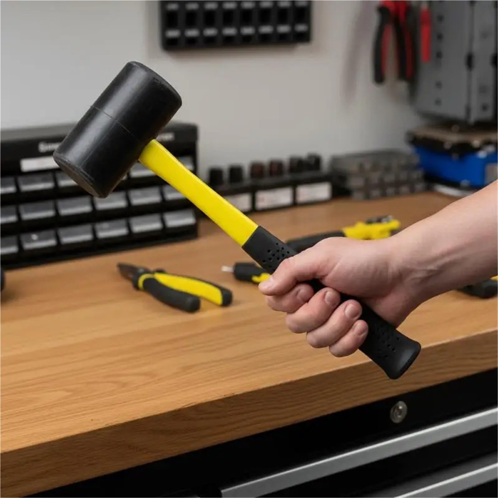 Martillo Goma Martillo de goma negro 2 libras | Mazo elástico suave del resbalón de la manija de la fibra no for la elaboración de cuero(A4)