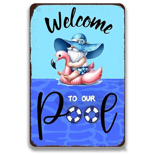 Generic Welcome to Our Pool Metal Sign Funny Swimming Pool Indoor/Outdoor Decor Sign for Home Pool Water Park Beach Patio Yard Decor Sign 8x12 inch