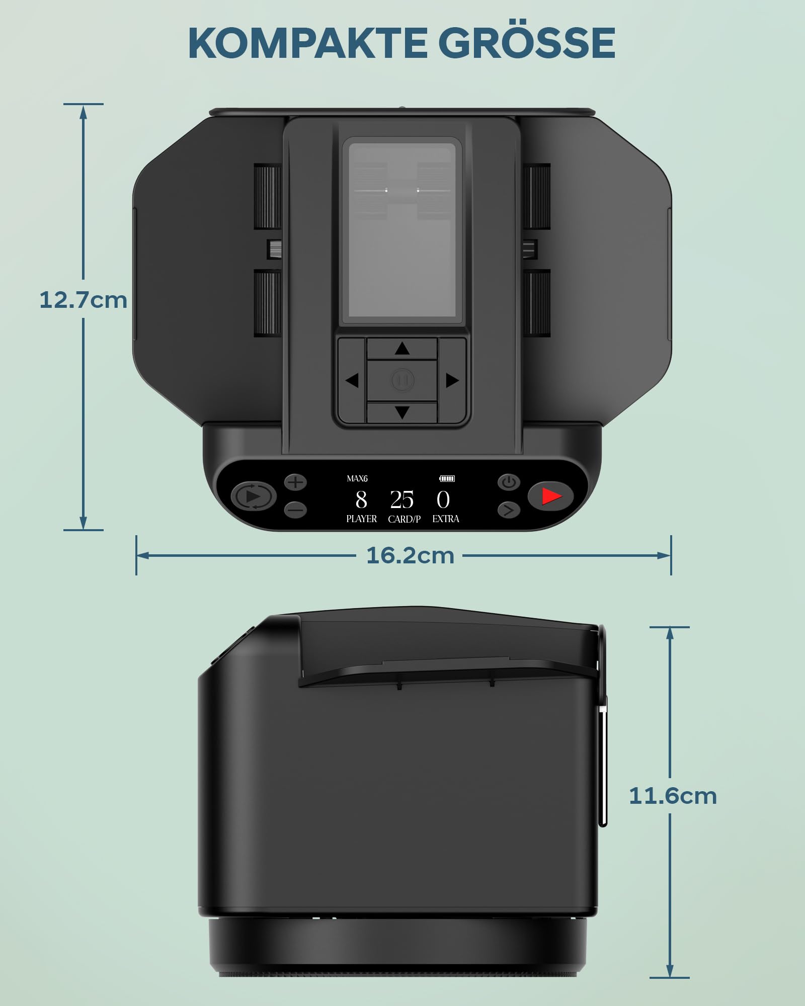 Automatischer Kartenmischer und Austeiler, 360° Drehung für 1–2 Decks, Kartenmischmaschine Kartenmischgerät mit verteiler, 2–12 Spieler mit 4 Fernbedienungen, Wiederaufladbar, Leise für Poker Schwarz