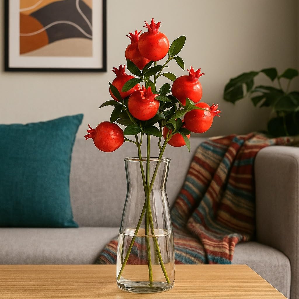 SATYAM KRAFT 3 Pcs Pomegranate Plant Stick, Elevate Your Décor with Artificial Pomegranate Branches Lifelike Tree Plants for Vase Display in Home, Garden, Office, Living Room (Pack of 3)