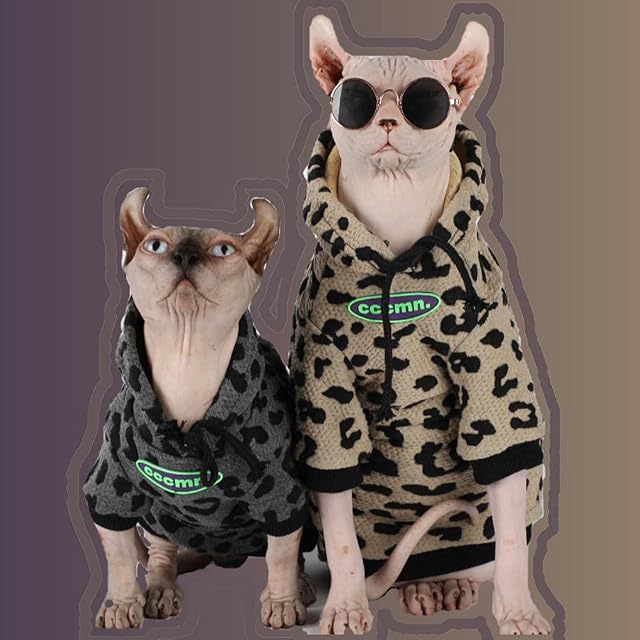 Foto 4 de 8 de ZHIHAN Ropa para Gatos esfinge Gato sin Pelo otoño e Invierno cálido suéter con Estampado de Leopardo…