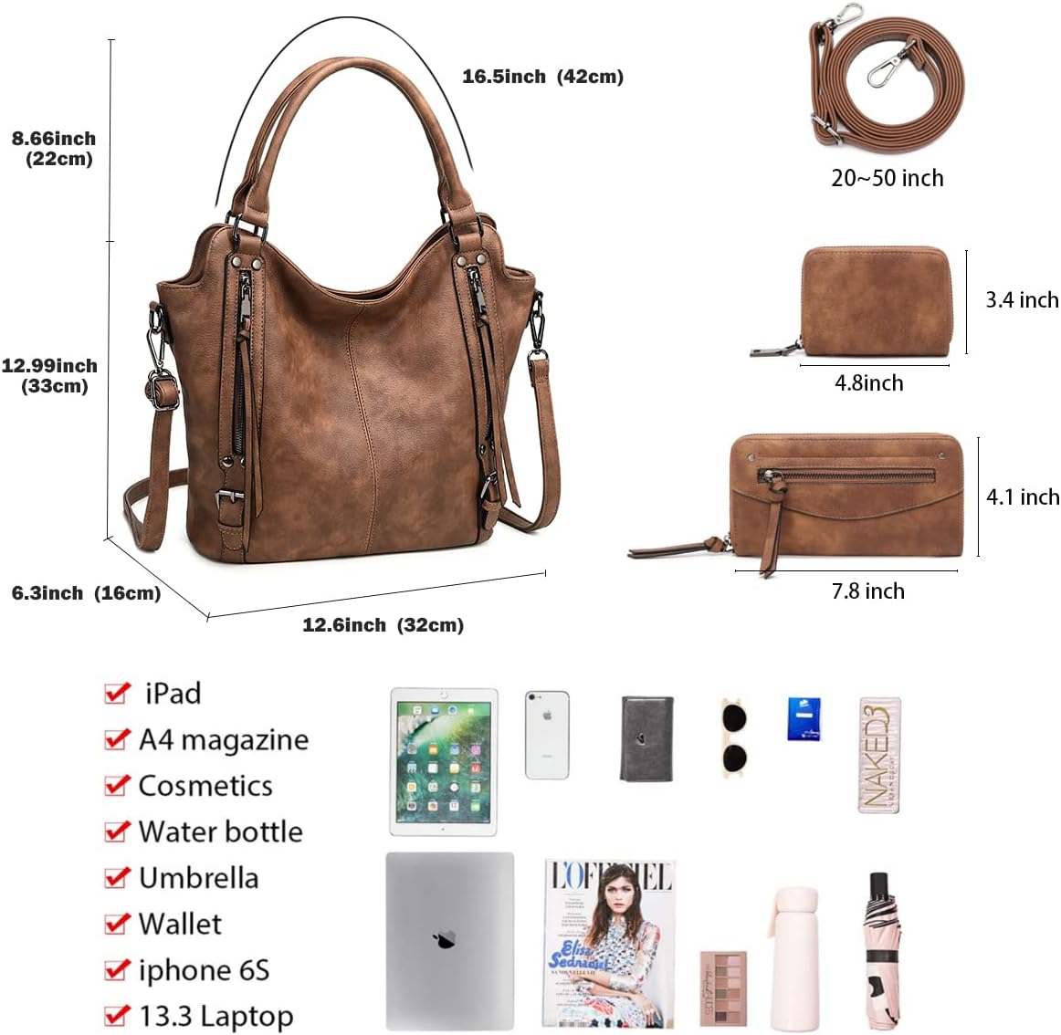 lapsting Hobo Bags for Women Handbags Purse Ladies Boho Shoulder Bag Crossbody Purses Faux Leather - Image 6