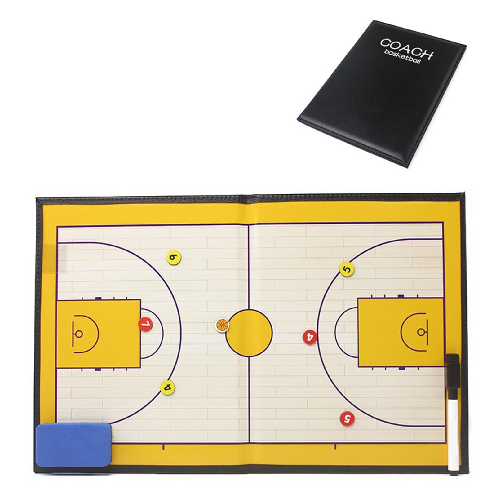 Magnetische Basketball-Coaching-Taktiktafel, Tragbares, Trocken Abwischbares Basketball-Klemmbrett for Trainer, Glatte Schreiboberfläche, Spielermarkern, Stift und Radiergummi