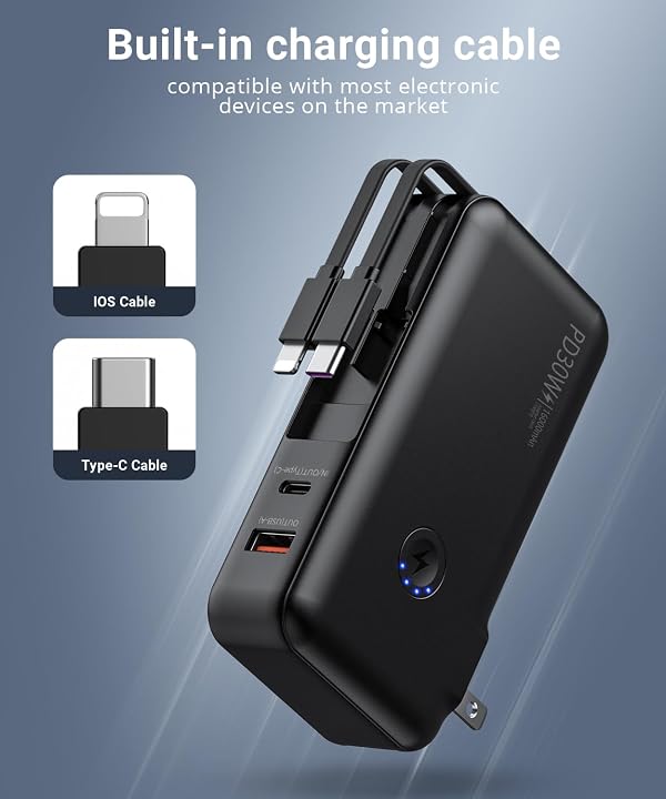 Portable Charger, Power Bank, 16000mAh Power Bank Built-in AC Wall Plug and Cables, PD 30W and QC4.0 Fast Charger for iPhone and Android Phones and Most Electronic Devices (Black) by LOVELEDI - Used condition - Image 6
