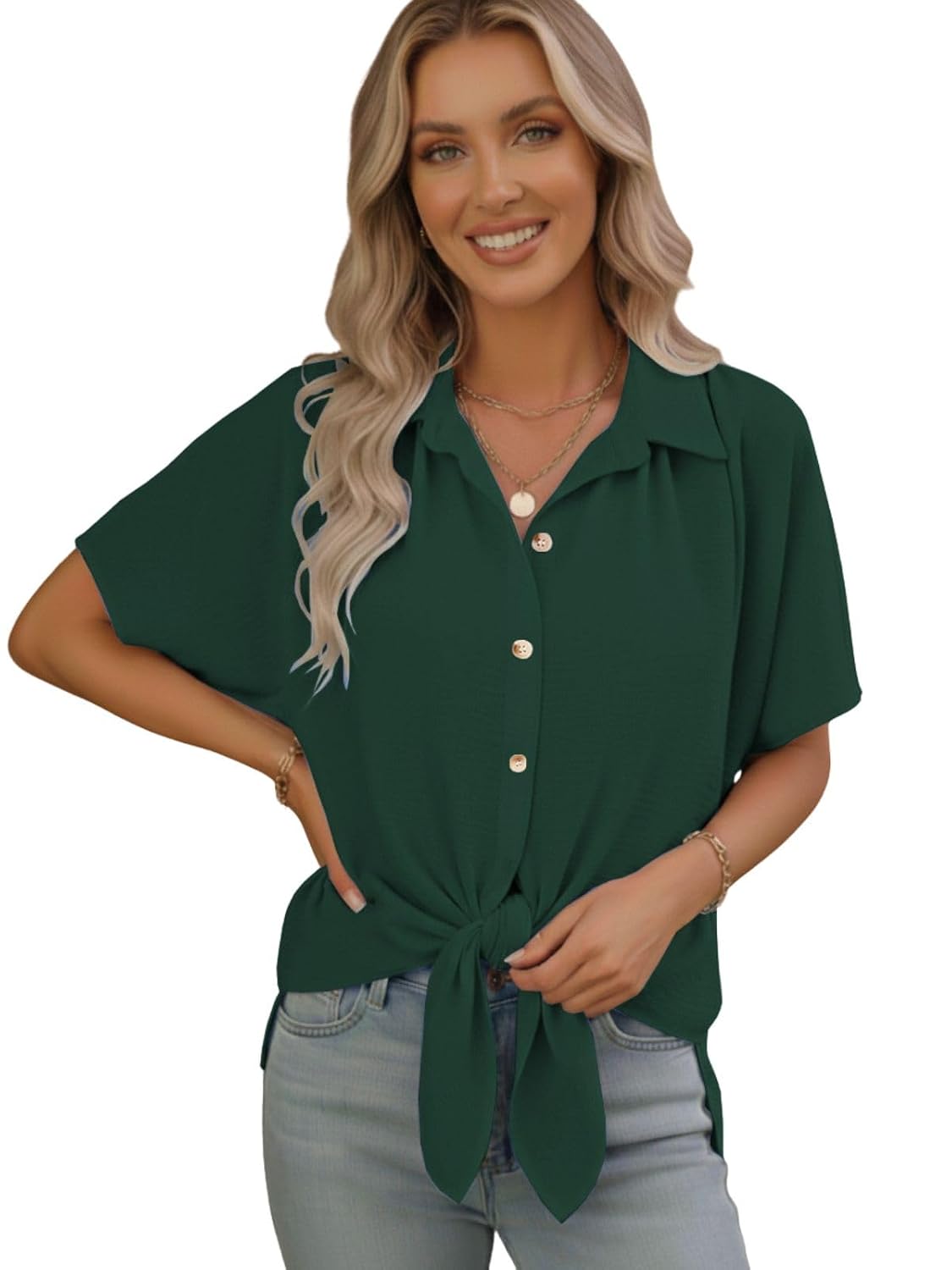 GRECIILOOKS Shirts for Women – Korean Style Short Sleeve Oversized Button Down | Plus Size Workwear Top for Office & Casual Wear (Available in Plus Size)