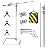 GSYXERGILES C Stand with Boom Arm, Photography Light Stand Kit - Heavy Duty C-Stand with 10.8ft/330cm Stainless Steel Pole, 4.2ft/128cm Boom Arm, Grip Heads, Sandbag for Studio Lighting, Silver