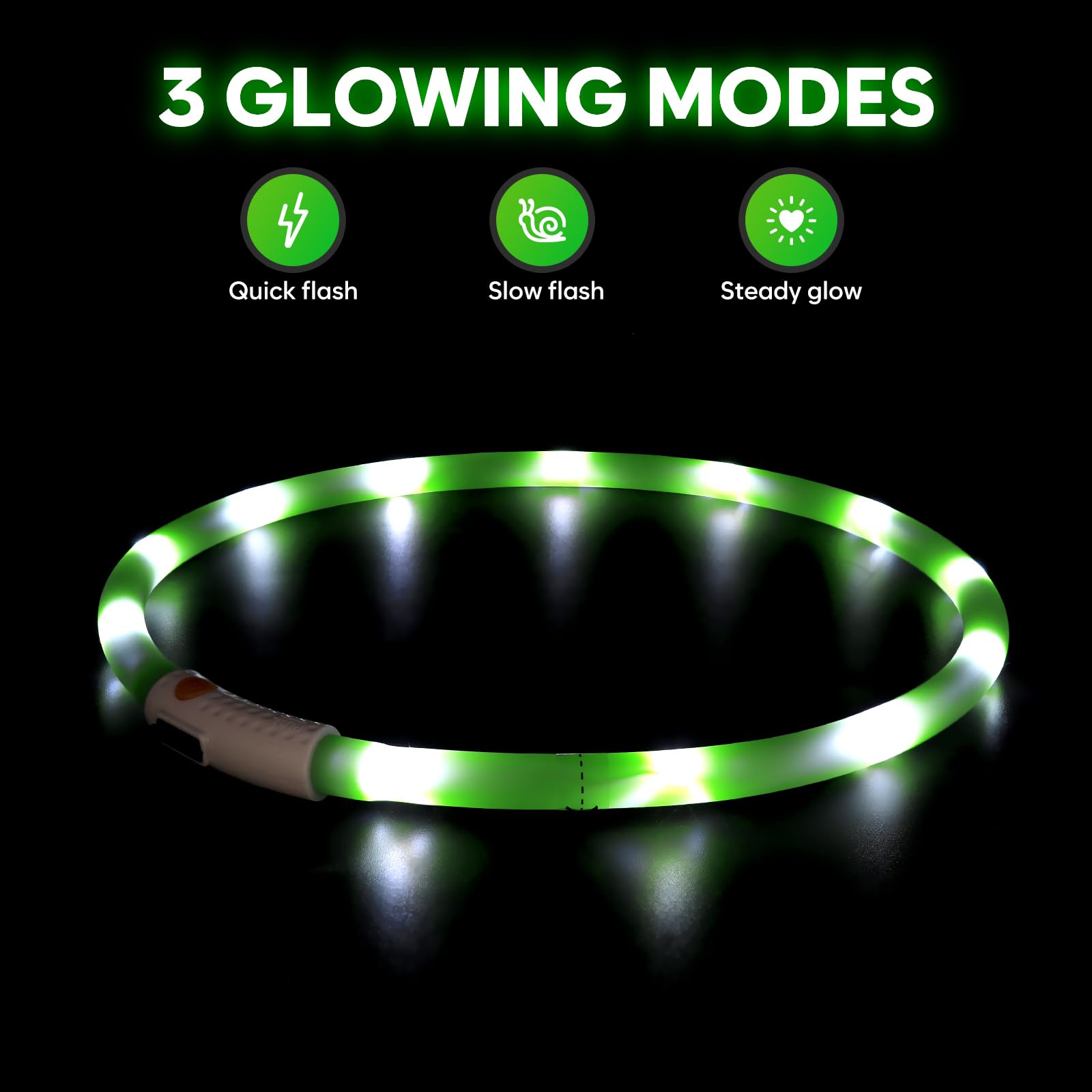 HIGO Collar de perro LED, recargable por USB, collar de perro con luz brillante, collar de perro ligero de silicona para tus perros pequeños, medianos y grandes (verde)