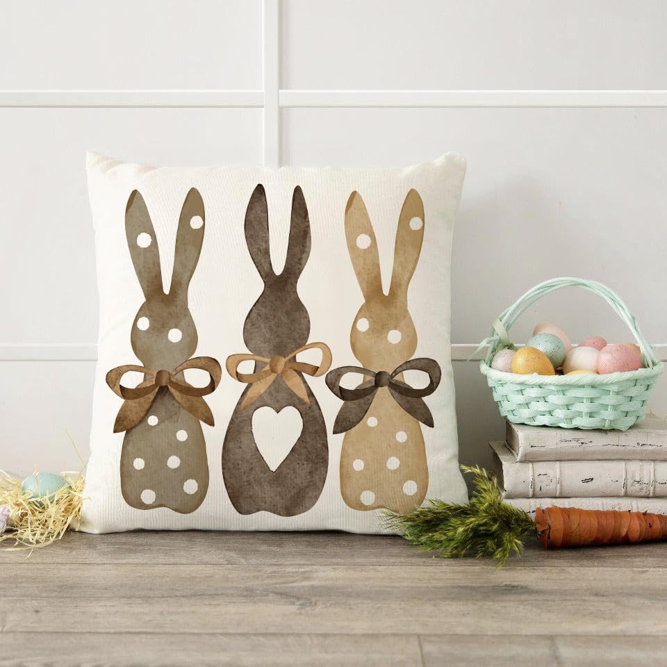 イースタークッションカバー 18&times;18インチ 2枚セット 水玉バニー イースターデコレーション 春 ウサギ クッションケース 装飾