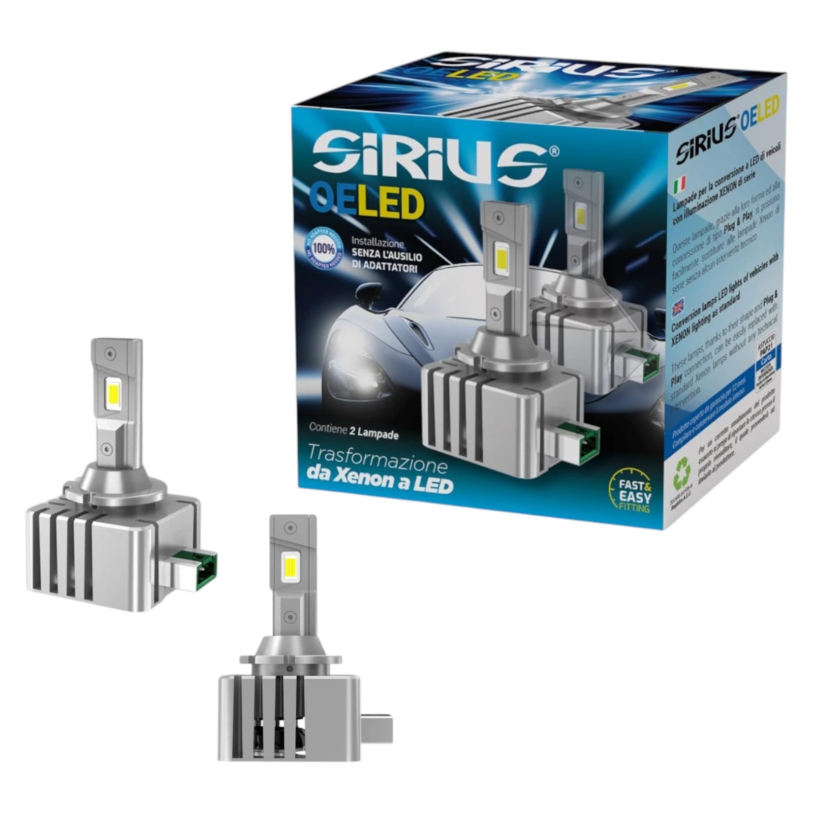 Sirius Coppia Lampadine LED D3S D3R per Fari Anteriori, Kit Trasformazione da Xenon a LED 35W 6000K, Serie OELED Plug & Play - Compatibile, Non Originale
