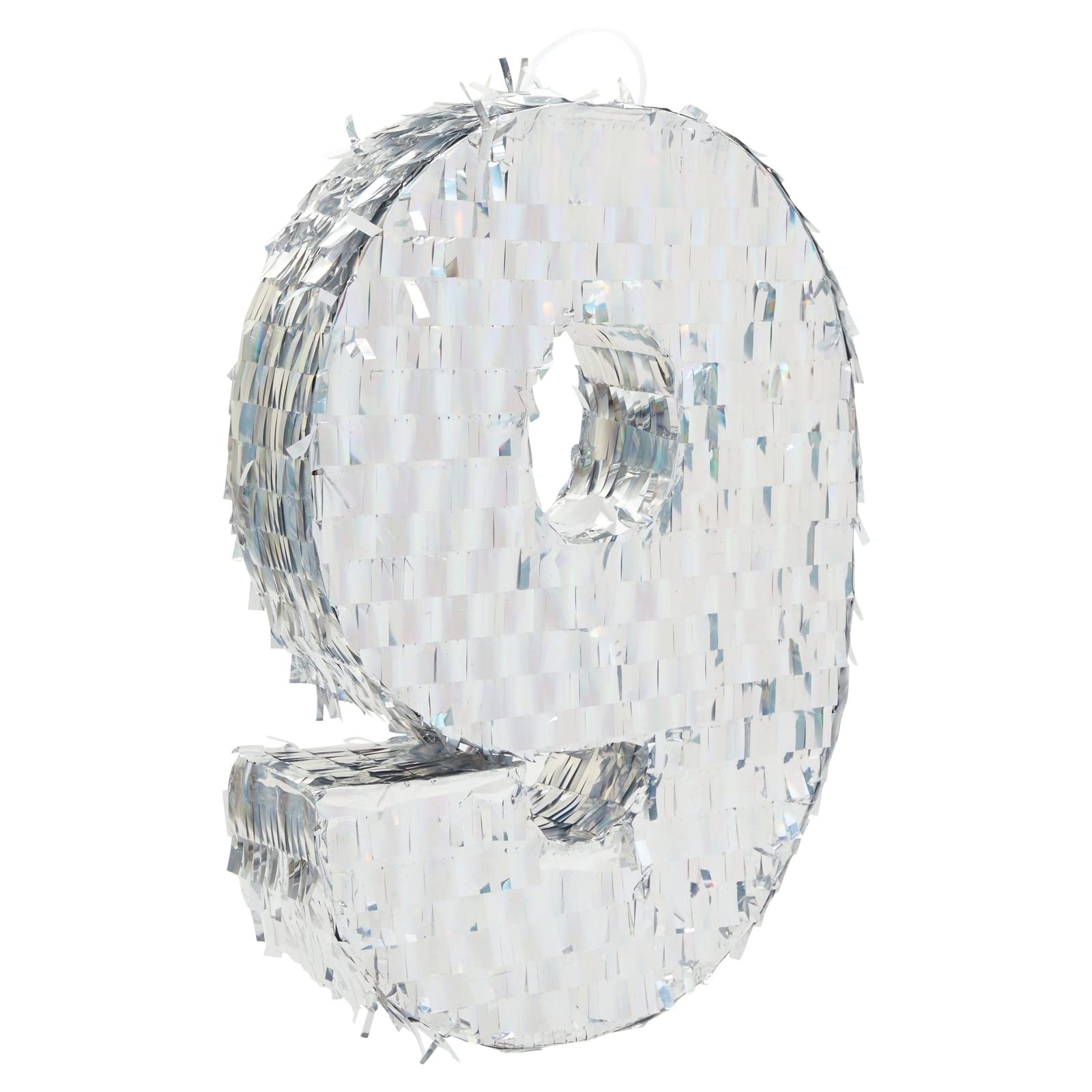 Petite piñata holographique en feuille d'argent en forme de chiffre 9 pour décoration de fête d'anniversaire d'enfants (40 x 22,9 x 7,6 cm)