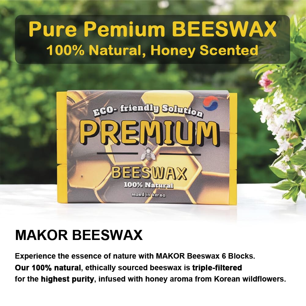 Korean Premium Beeswax | Ultra Clean, Triple Filtered, Honey Aroma | 1.1lb (6 Blocks, 1lb + 0.1lb Bonus) – for DIY Candles, Wraps, Skincare