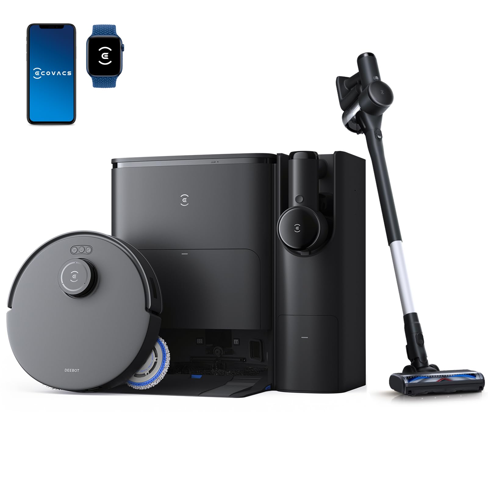 ECOVACS T30S COMBO COMPLETE Robot Aspirapolvere Lavapavimenti con Stazione Tutto-in-Uno, Moci Estensibili TrueEdge, 11000Pa, Tecnologia ZeroTangle, Lavaggio con Acqua Calda a 70℃, Sollevamento Moci