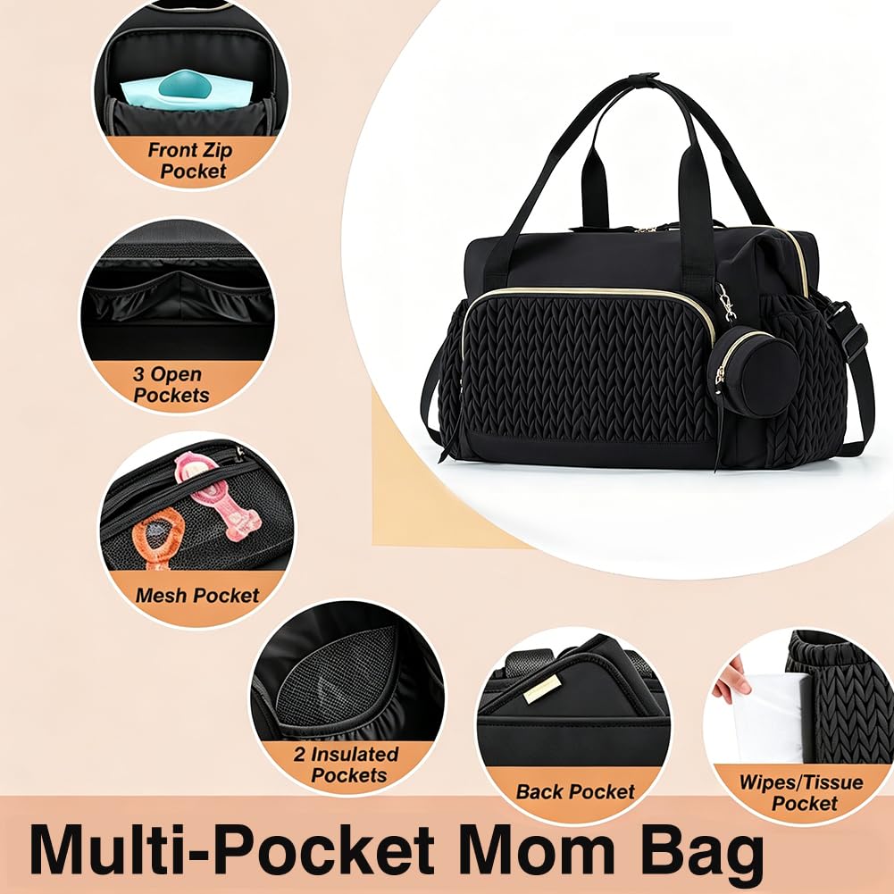 FARYODI Borsa fasciatoio multifunzione per mamme, grande borsa per pannolini con tracolla regolabile, scomparto separato per ciuccio, per viaggi, spiaggia