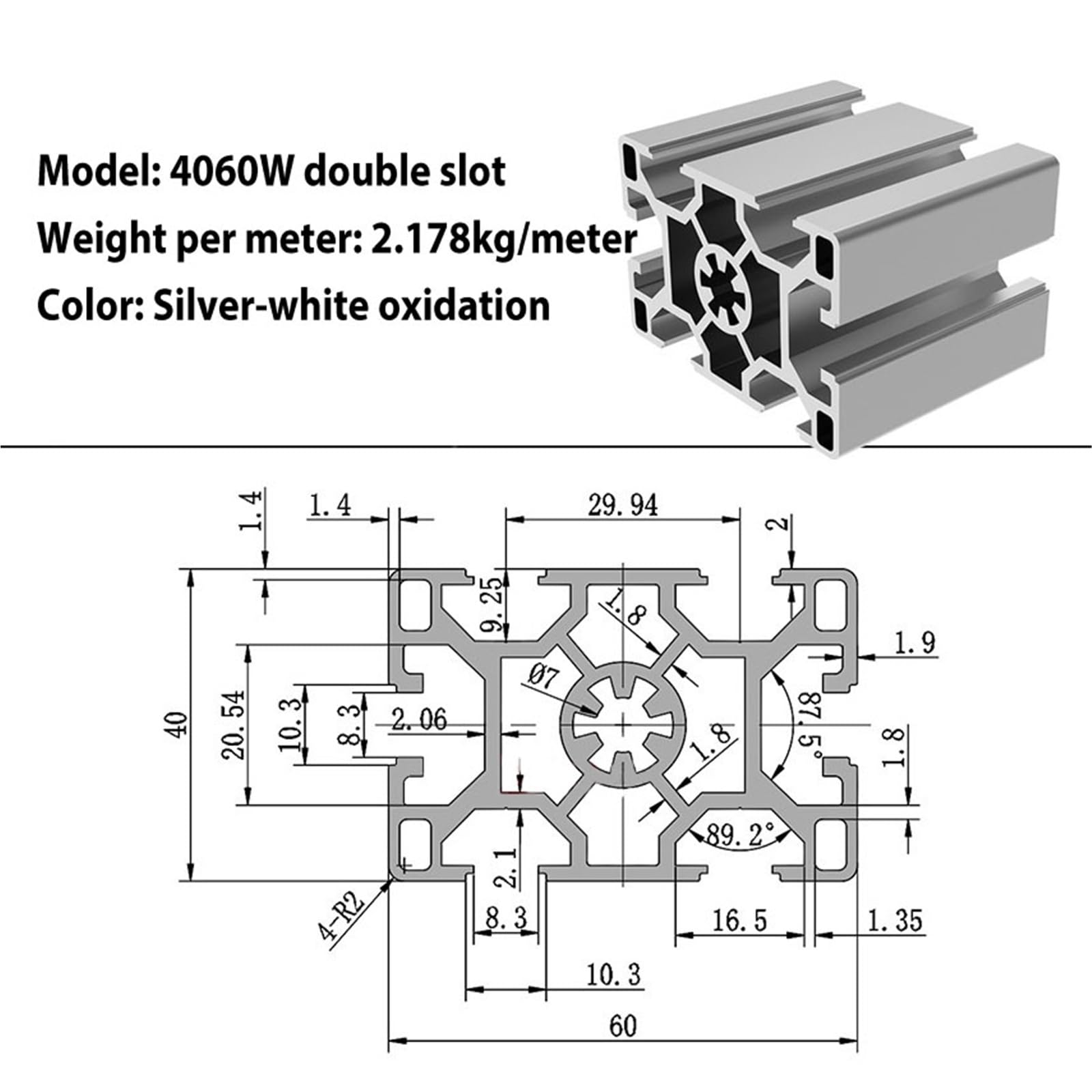 Perfil de aluminio industrial de 4560 W, 45 x 60 mm, estructura de extrusión, estructura de riel lineal de alta resistencia for bancos de equipos Borde soporte(850mm 33.46" long)