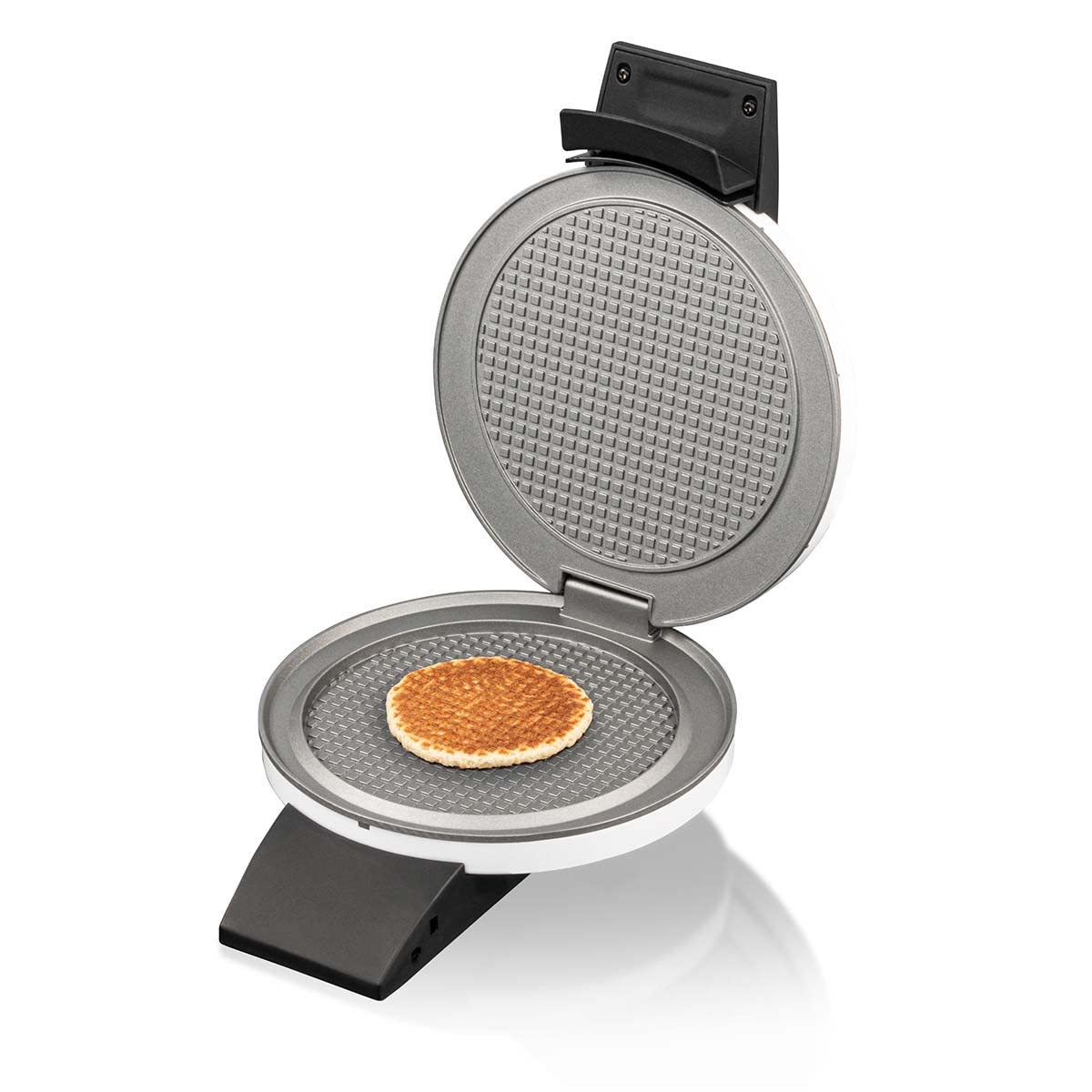 Cloer 1641S Gaufrier Stroop pour gaufres Stroop hollandaises, 850 W, Plaques de cuisson 14,5 cm Ø, Lumière de cuisson, Temps de cuisson réglable à l‘infini, blanc