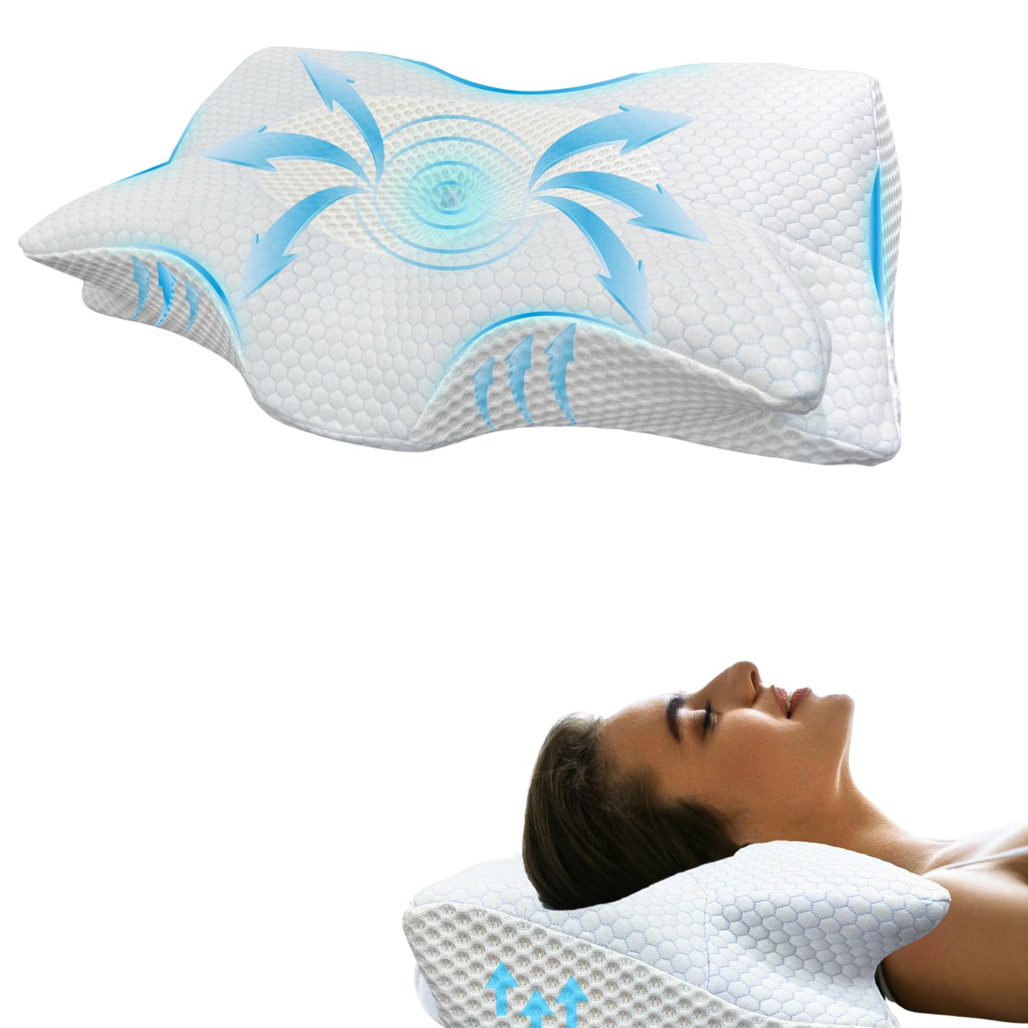 Cuscino Cervicale Ortopedico Antirughe con Design Innovativo a Farfalla in Memory Foam, Ideale per Posizioni Prona, Supina e di Fianco, con Federa Traspirante, Rimovibile e Lavabile.