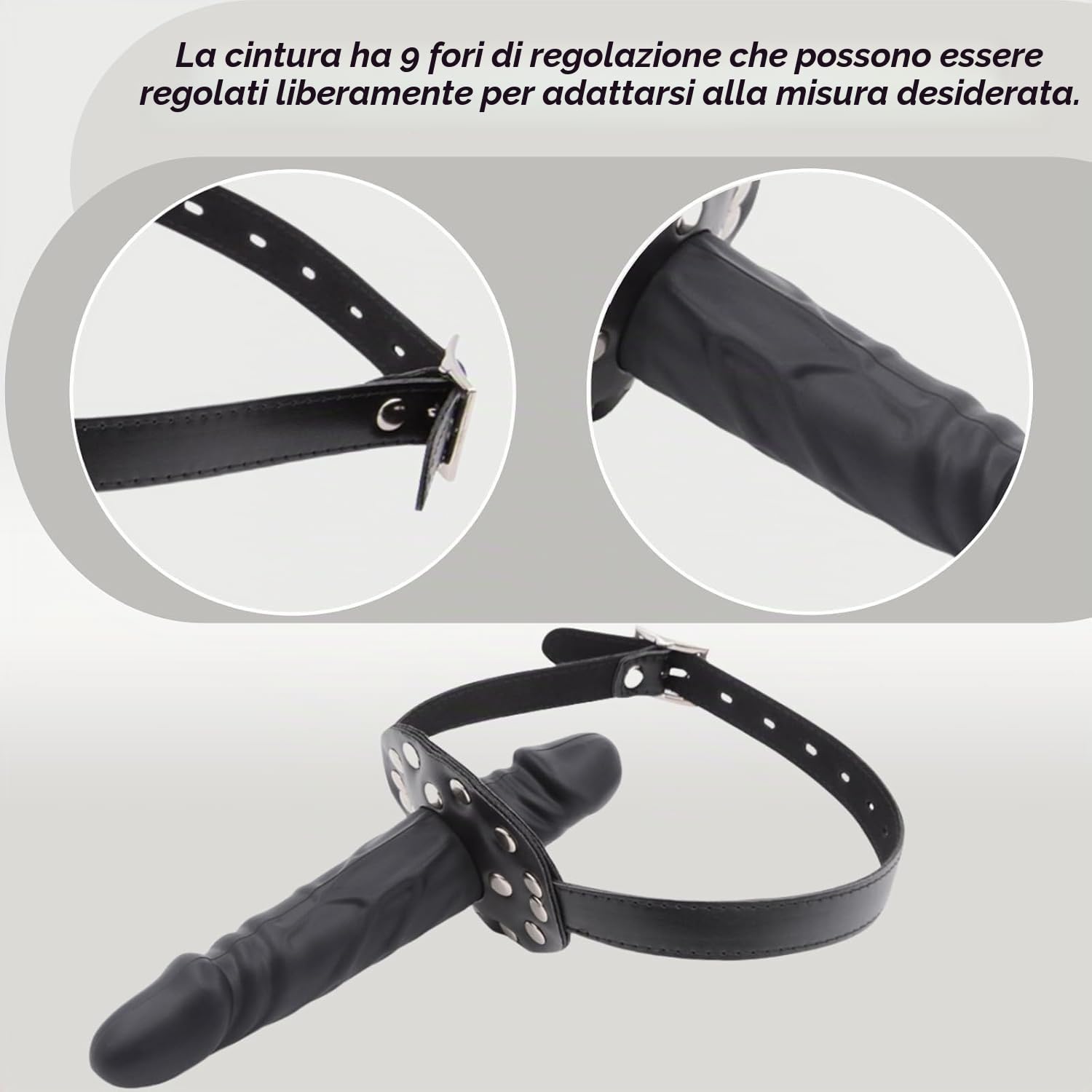 Dildo Gag Realistico SM Gag a Sfera Dildo in Silicone Regolabile Nero, L | Bocca Gag Strap-on Dildo Anale Interno alla Bocca Imbracatura Giocattolo Bondage BDSMs per Uomini Donne e Coppie