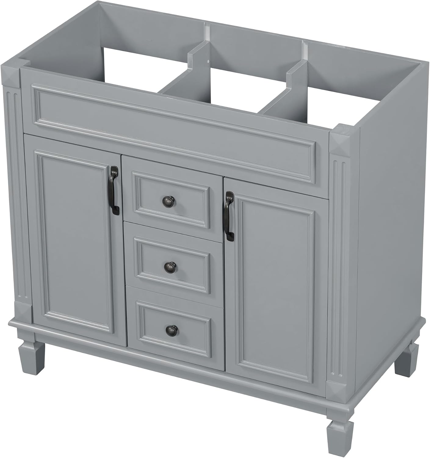 36 Inch Grey Bathroom Vanity without Sink Top,Freestanding Bathroom Vanity Base Cabinet Only,with 2 Drawers,2 Soft Closing Doors & Shelves,Solid Wood Legs(Basin Top Not Included),French Style