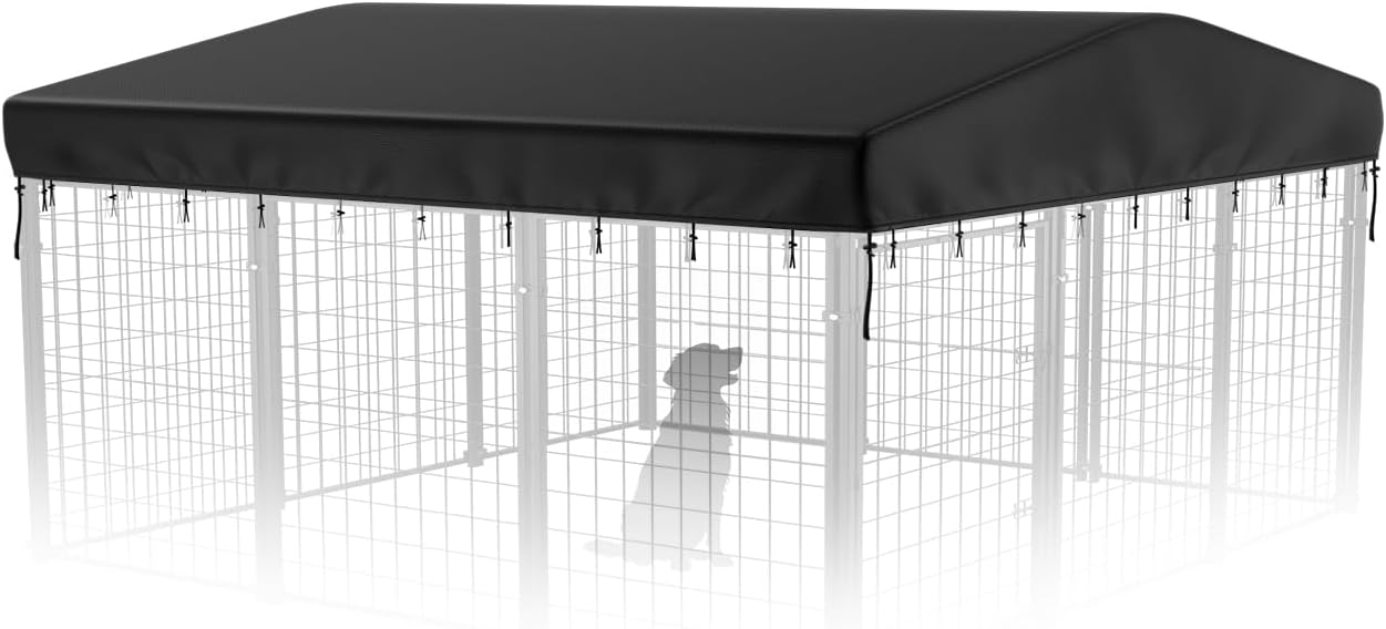 PawGiant Outdoor Dog Kennel Cover Replacement, 600D Waterproof Oxford Cloth for 10ft Dog Kennel Enclosure with Windproof Drawstrings Outside, Large