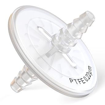 Air Venting Filter Sterile PTFE Hydrophobic Filter Disc 50mm 0.22m with 9mm-13mm Stepped Hose and Barb Female Luer for Air Filtration, Individually Packed 5