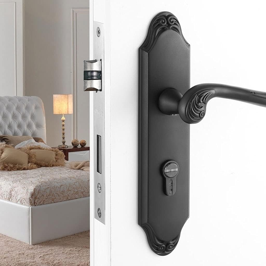 Door Knob Lever Black Silent Door Lock Door Levers Indoor Door Handle with Key/Without Key for Bedroom Study Bathroom Door Lock with Handle (Color : Black with Key)