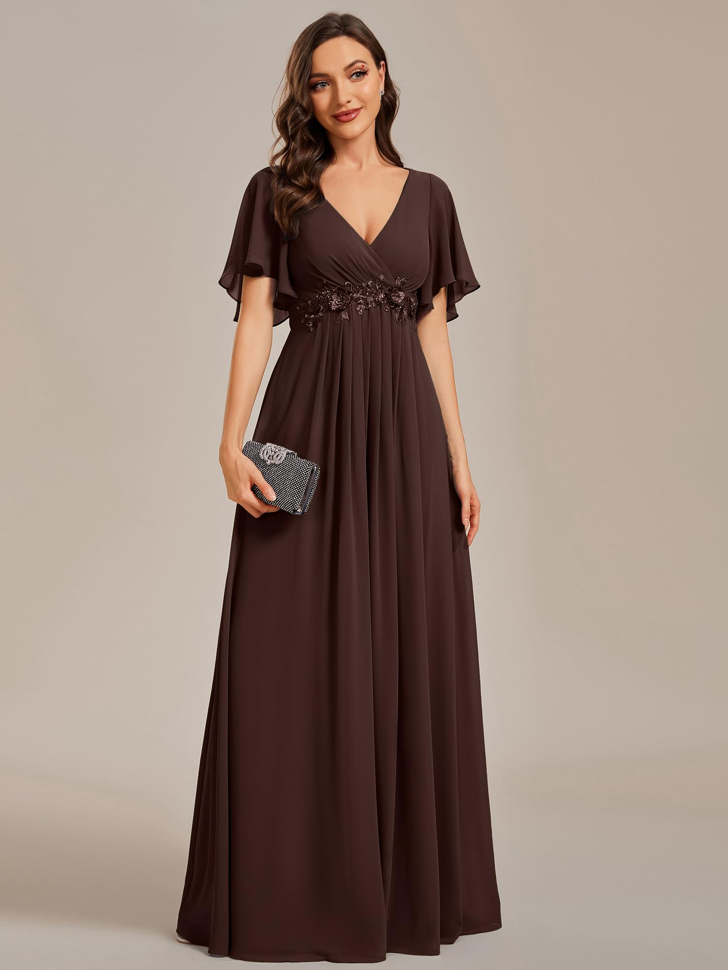 ever pretty dress Ever-Pretty neckline elongates your silhouette Apricot Chiffon Bridesmaid Dress, Color:Grey Alder <$250