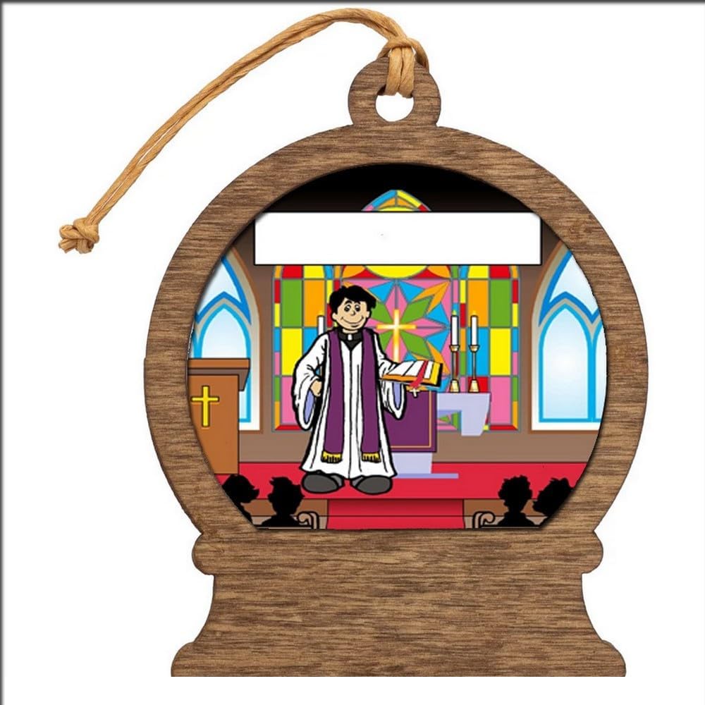 Personalized Priest - Male Wooden Snow Globe Shaped Christmas Ornament
