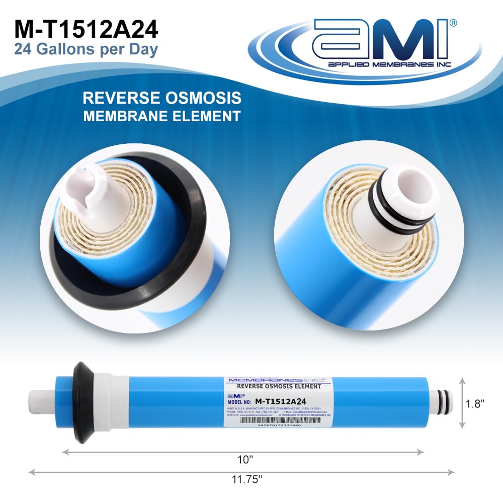 APPLIED MEMBRANES INC. Membrana de ósmosis inversa de 24 GPD | Filtro de agua de membrana RO de repuesto para sistema de filtración de agua por ósmosis inversa | Compatibilidad universal de 1.8 x 12