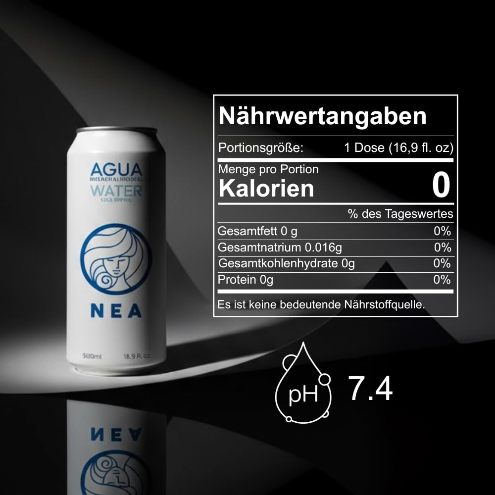 Mineralwasser. NEA-Dosenwasser. Natürliches Mineralwasser – Packung mit 24 Einheiten x 33 cl. Wasser in einer Schachtel mit 24 33-cl-Dosen. Mineralwasser aus der Dose. Mineralwasserpackung 24
