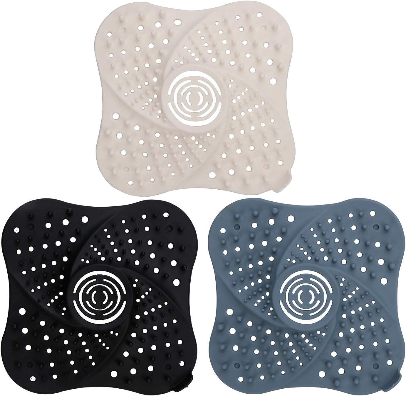 Bathroom Hair Catcher (3 Pack), Spiral Design Drain Hair Catcher, Strong Suction Cups Bathtub Drain Protector, Silicone Sink Drain Protector (Black)