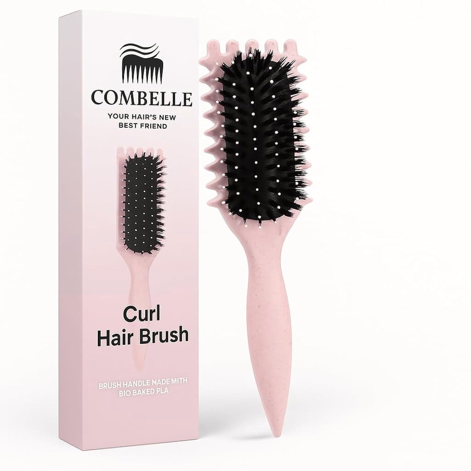 Combelle 5-in-1 Curl Hair Brush, Vegan Boar Bristles, Bio-Baked PLA Handle, Detangling and Frizz Control for Curly Hair (Pink)-image-45