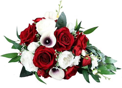 Miniatura 4 de Surakey Ramo de rosas nupciales  Cascada de boda con flores  Calla artificial de lirio de rosa vino rojo flor de mano  Propuesta de fotografía