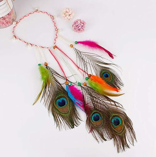 Miniatura 3 de Hippie Peacock Feather Headpiece Headwear Indian Feather Borla Diadema Bohemia Hairband para mujeres Festival Tocado Estilo B