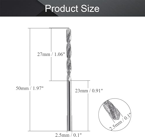 Miniatura 9 de Utoolmart 2 brocas de giro de diamante, brocas Jobber de 0.031 in, acero de alta velocidad HSS para conchas de mar, azulejos de piedra de cristal