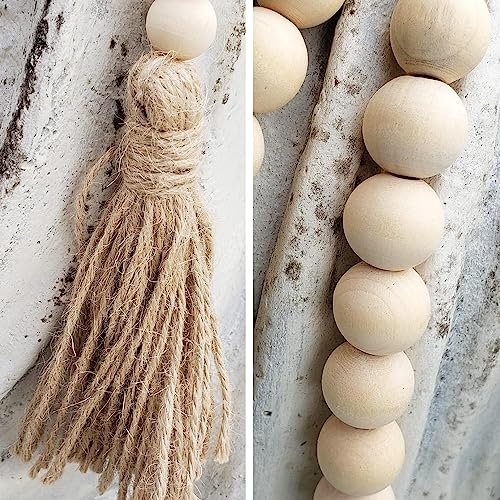 Needomo Farmhouse Decor Wood Beads Garland, 58 Inch Wooden Beads For Boho Home Decor With Tassels, Rustic Country Decor For Table, Wall, Shelf, Tray, Vase, Living Room, Bedroom, Summer #TOP6
