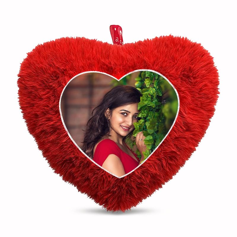 BMRGIFTS Fur Personalized Gift Photo Cushion for Boyfriend Girlfriend Husband Wife on Occasions Valentine's Day Birthday Anniversary Special Love Gift Heart 15x17 inch, Red (PC36)-image-46