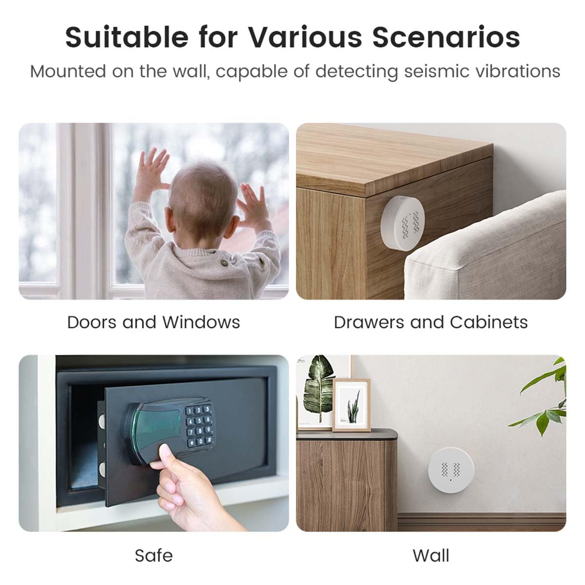 Zigbee Vibrationssensor Drahtloser Glasbruchmelder Smart Vibration Sensor Alarm, Einstellbare Empfindlichkeitsstufen, Tuya Zigbee-Verbindung, über die Tuya Smart Life App
