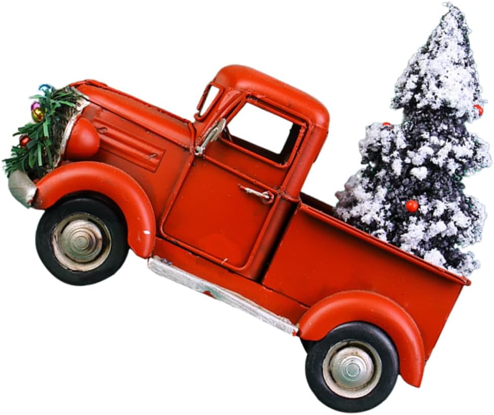 Alipis 1pc Vintage Iron Christmas Pickup Truck Sculpture for Home Decoration Retro Design Decorative Ornament for Festive Atmosphere for Holiday Display