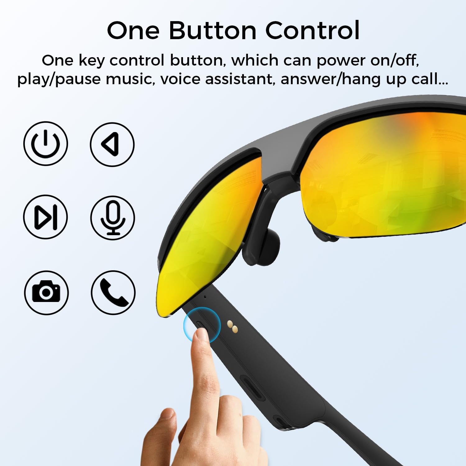 Alpha Digital Polarized Bluetooth Smart Sunglasses with Built-in Mic, Open-Ear Audio, IP65 Waterproof & 5-Hour Battery (Gold)