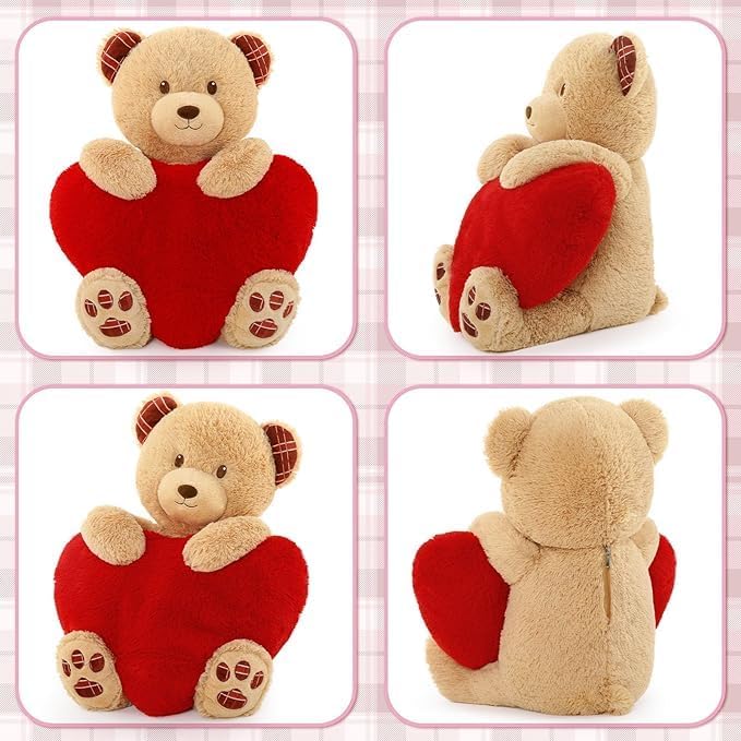 Miniatura 6 de BENINY Oso de peluche con corazón rojo, oso de peluche gigante de San Valentín de 28 pulgadas con huellas, oso de peluche grande, regalo para el día