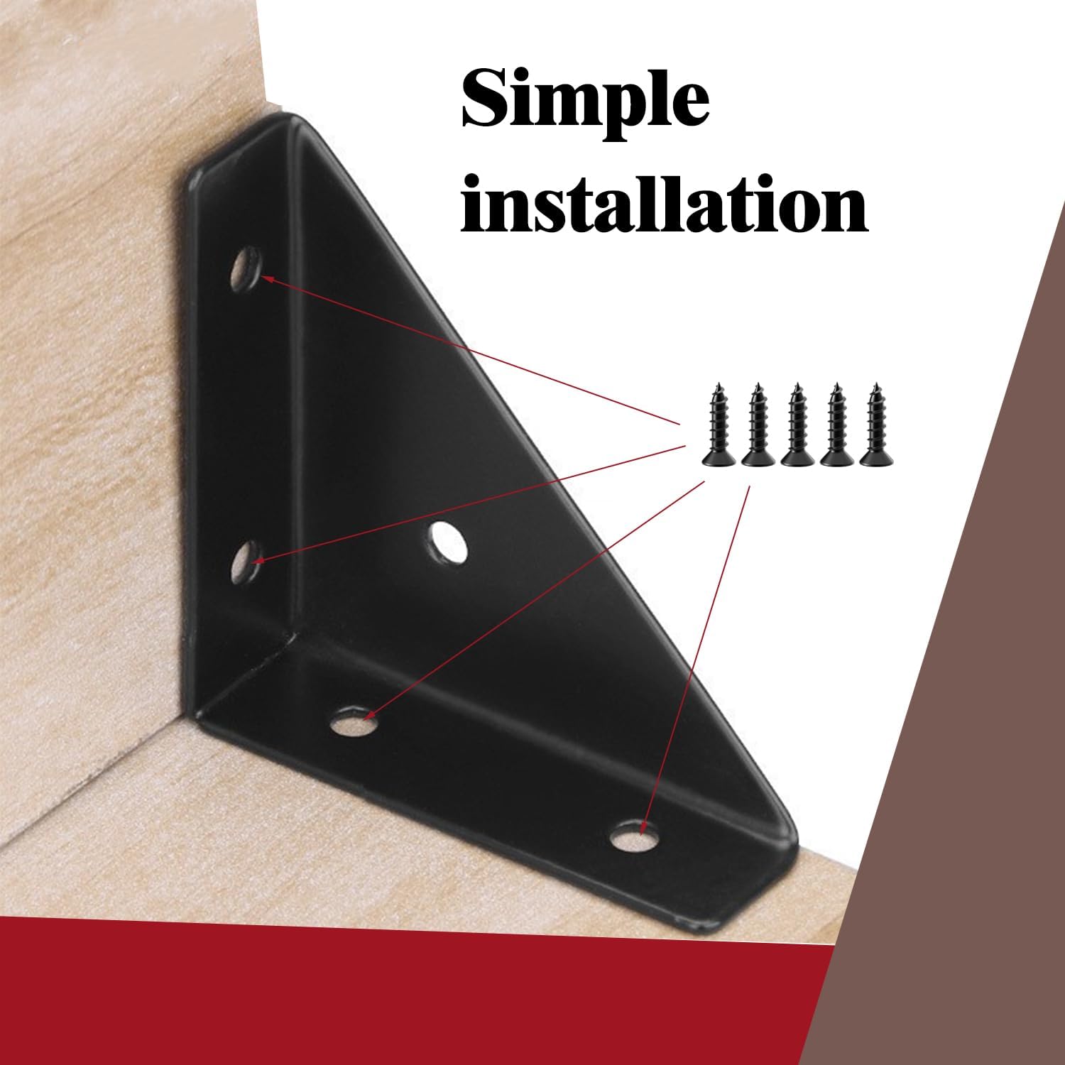 L&M Trapeziform Angle Brackets 4 PCS , Shelf Brackets Heavy Duty Triangular Bracket Fastener, Cold Rolled Steel Braces Joining Support for Desk Bed Edge，Furniture Fastening