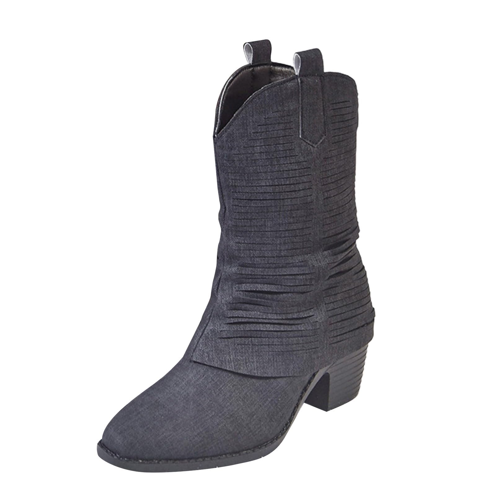 Bottes en daim mi-mollet au talon épais stable de 6,5 cm - 8