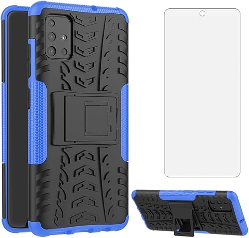 Funda para Samsung Galaxy A51 4G con protector de pantalla de vidrio templado cubierta y soporte duro híbrido resistente de alta resistencia