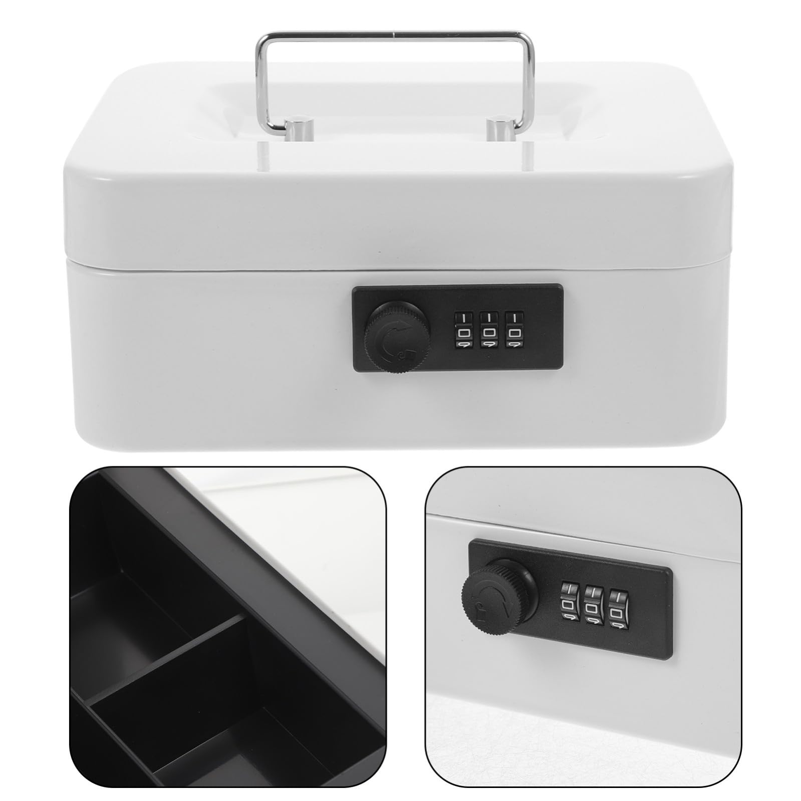 ULTECHNOVO Cassetta di Sicurezza Capiente Design Classico in Ferro Bianca con Serratura a Combinazione, Organizer per Contanti e Monete per Casa e Ufficio