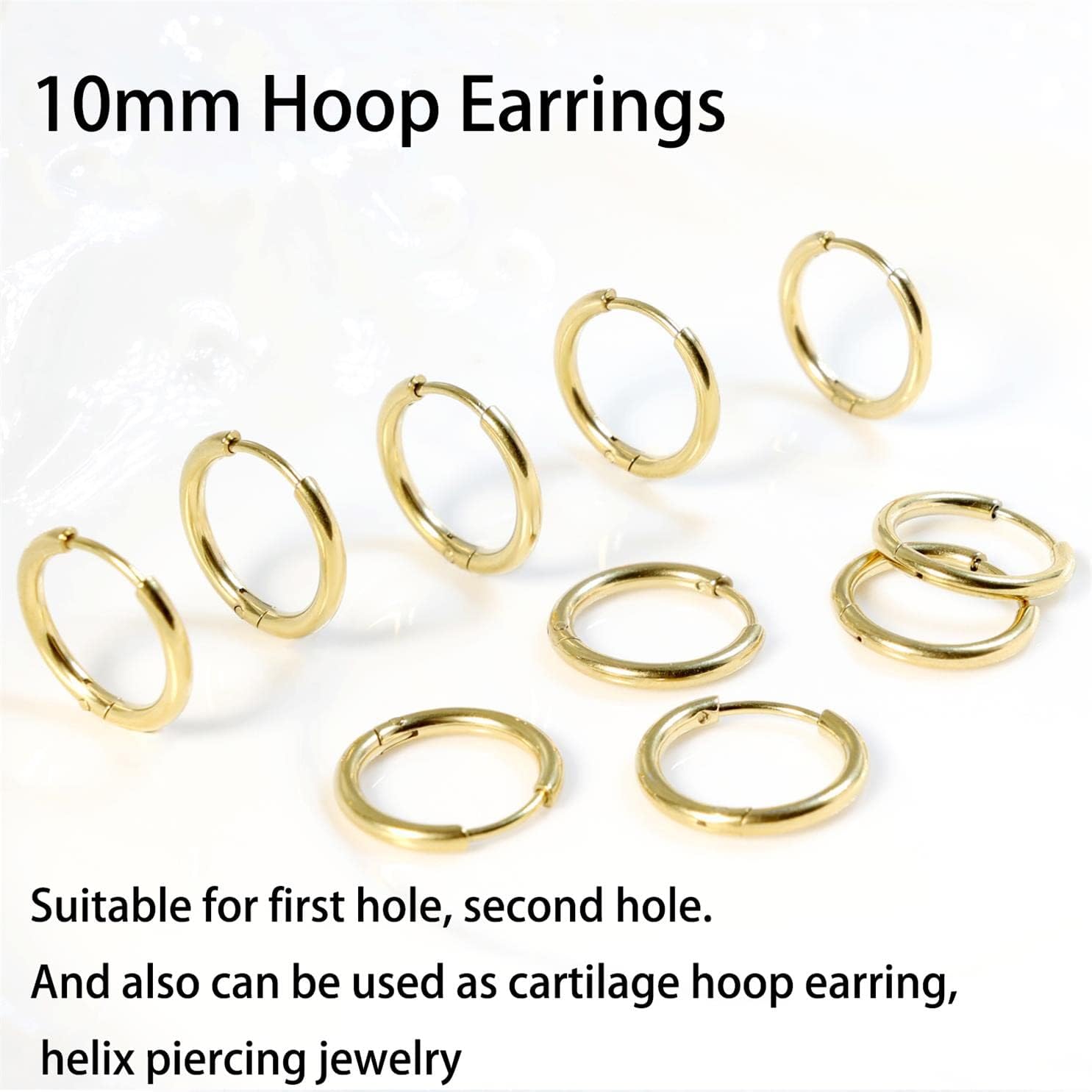 Dainty Small Gold Hoop Earrings for Women Set: 5 Pairs Lightweight 14K Gold Minimalist Huggie Hoop Earrings Cartilage Hoop Earring Helix Earring Tiny Gold Hoops for Women Men 1.6MM Thickness Hypoallergenic Earring Sets for Multiple Piercing - Image 5
